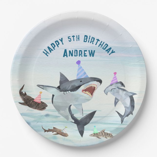 Assiettes En Carton Shark Birthday Pool Party Paper Plates (Devant)