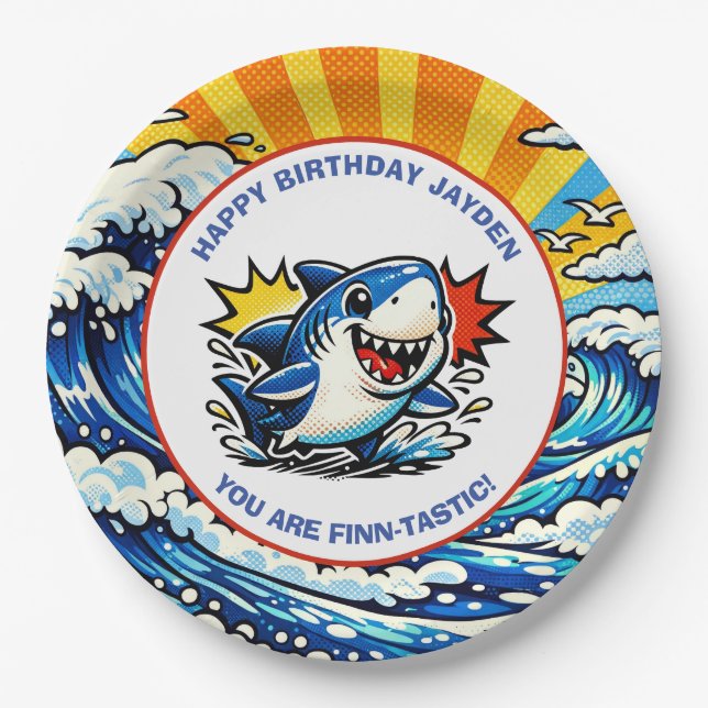 Assiettes En Carton Shark Themed Nautical Boy's Birthday Party (Devant)