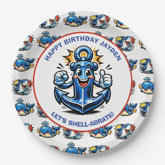 Assiettes En Carton Sharks and Whales Boy's Birthday Party (Devant)