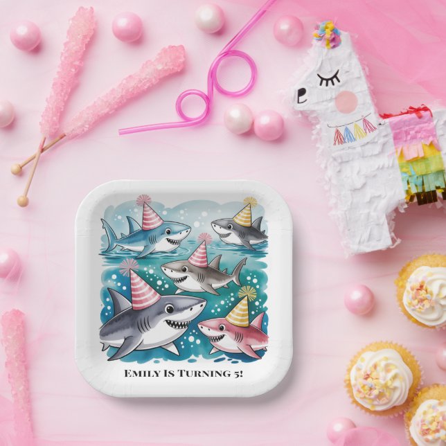 Assiettes En Carton Sharks mignonne Sous La Fête D'Anniversaire Des Fi (Fête)