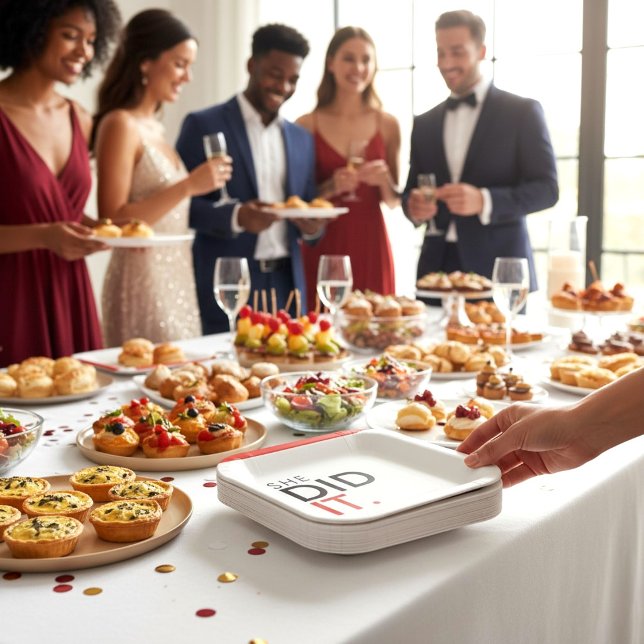 Assiettes En Carton She Did It Red minimal Graduation Paper Plate (Créateur téléchargé)
