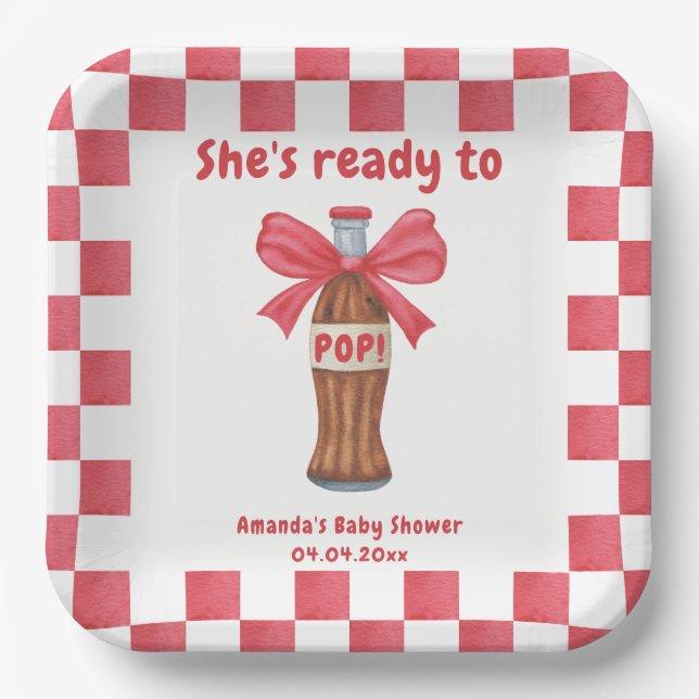 Assiettes En Carton She is Ready to Pop Soda Bottle Baby Shower (Recto)