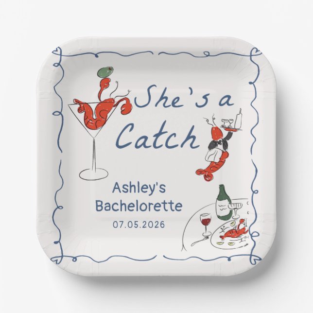 Assiettes En Carton She's a catch Lobster Bachelorette Paper Plates (Recto)