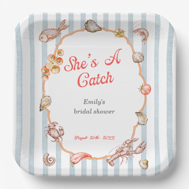 Assiettes En Carton She's A Catch Lobster Coastal Bridal Shower (Recto)