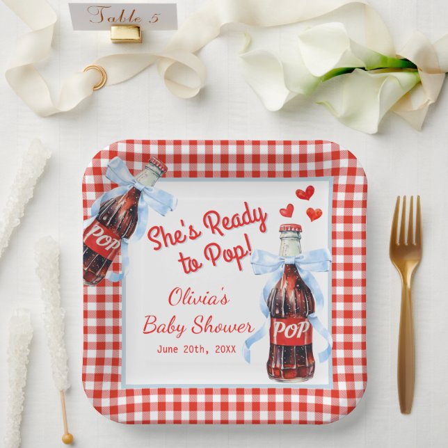 Assiettes En Carton She's Ready to Pop Baby Shower | Red Gingham (Mariage)