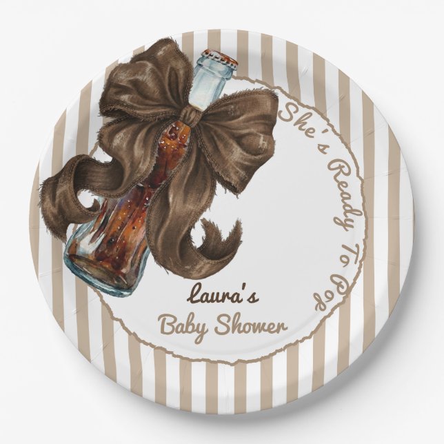 Assiettes En Carton She's Ready To Pop Bottle Bow Baby Shower (Devant)