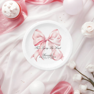 Assiettes En Carton She's Tying The Knot Pink Bow Paper Plates