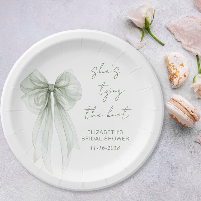 Assiettes En Carton She's Tying The Knot Sage Green Bow Bridal Shower (She's Tying The Knot Sage Green Bow Bridal Shower Paper Plates)