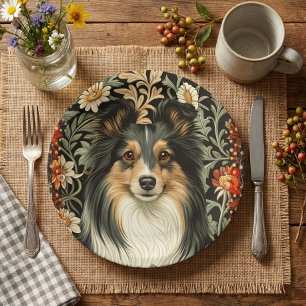Assiettes En Carton Shetland Sheepdog tricolore Sheltie Floral vintage