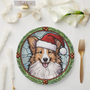 Assiettes En Carton Shetland Sheepdog Vitrail Noël