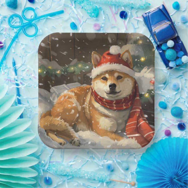 Assiettes En Carton Shiba Inu Chien Festive de Noël (Fête)