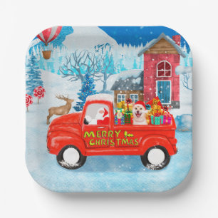 Assiettes En Carton Shiba Inu Chien Livraison de Noël Camion Neige