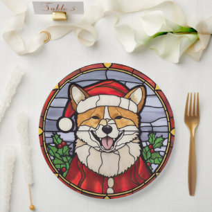 Assiettes En Carton Shiba Inu Vitrail Noël