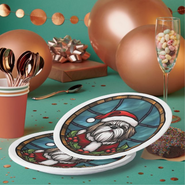 Assiettes En Carton Shih Tzu Vitrail Noël (Multi)