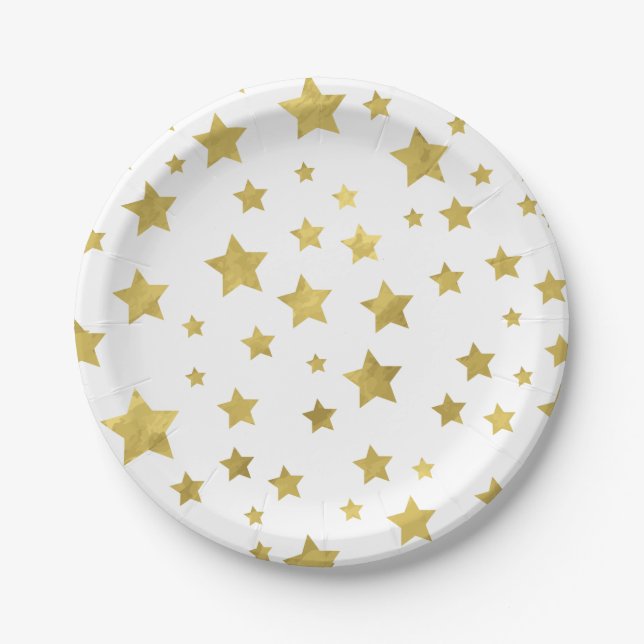 Assiettes En Carton Shimmery Goldstars Golden Star Motif (Devant)
