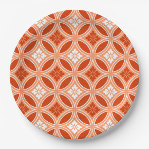 Assiettes En Carton Shippo avec le motif de fleur, mandarine