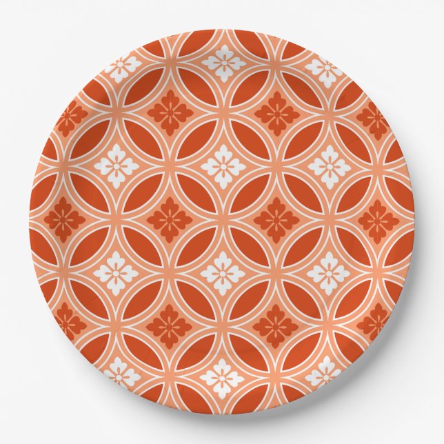 Assiettes En Carton Shippo avec Motif Fleur, Mandarin Orange (Devant)