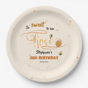 Assiettes En Carton Si doux d'être trois Joyeux 3ème anniversaire abei