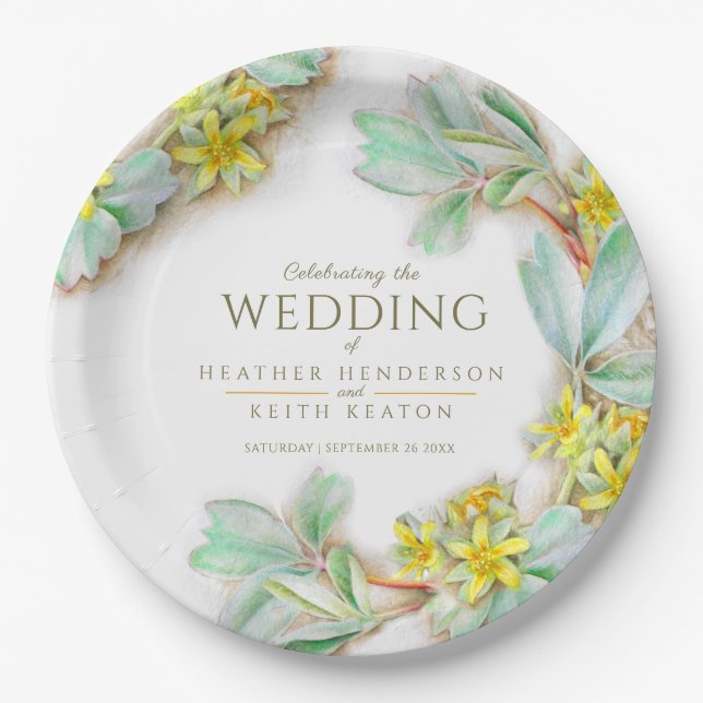 Assiettes En Carton Sibbaldia procumbumbens fleur sauvage mariage aqua (Devant)