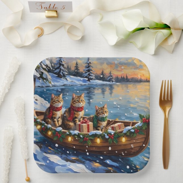 Assiettes En Carton Siberian Cat Christmas Boat Holiday (Mariage)
