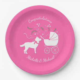 Assiettes En Carton Sibérie Husky Baby shower Chien Chien Chiot rose C