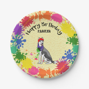 Assiettes En Carton Sibérie Husky Fun Paint Splash Art Party