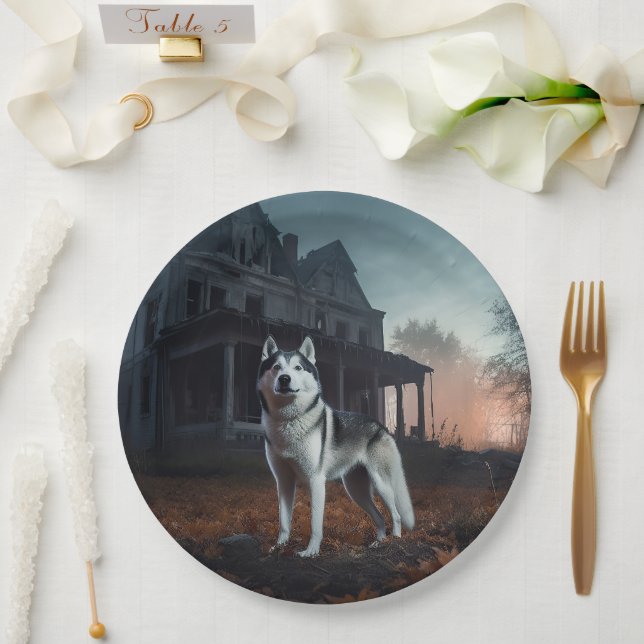 Assiettes En Carton Sibérie Husky Halloween effraie (Mariage)