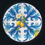 Assiettes En Carton sicilien, été, citron, mosaïque, bleu,<br><div class="desc">Été,  dynamique,  Carreaux méditerranéens</div>