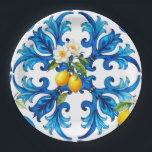 Assiettes En Carton sicilien, été, citron, mosaïque, bleu,<br><div class="desc">Été,  dynamique,  Carreaux méditerranéens</div>