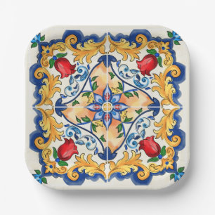 Assiettes En Carton Sicilienne Majolica Motif de carreaux colorés