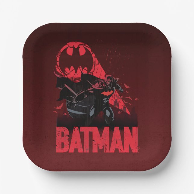 Assiettes En Carton Signal de chauve-souris cramoisi de Batman (Recto)
