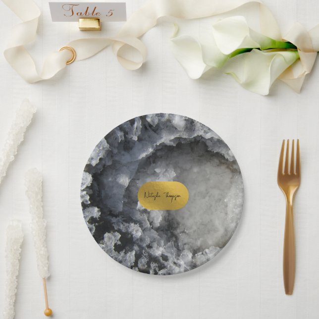 Assiettes En Carton Signature Black Gold Foil Sea Crystals (Mariage)