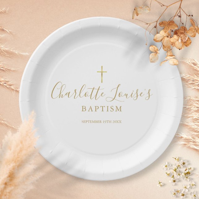 Assiettes En Carton Signature dorée Baptême Christening (Créateur téléchargé)