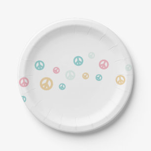 Assiettes En Carton Signe de paix rétro rose anniversaire