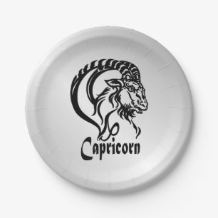 Assiettes En Carton Signe du zodiaque Capricorne et symbole en argent