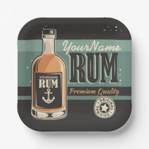 Assiettes En Carton Signe rétro de bouteille de rhum de marin personna