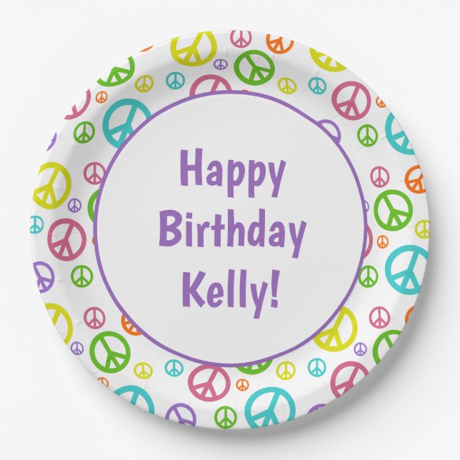 Assiettes En Carton Signes de paix multi de couleur (Devant)