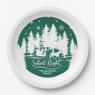 Assiettes En Carton Silence nuit neige flocons pins silhouettes