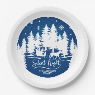 Assiettes En Carton Silence nuit neige flocons pins silhouettes