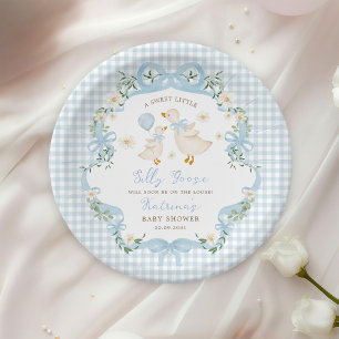 Assiettes En Carton Silencieux Bow bleu oie En vichy Baby shower garço