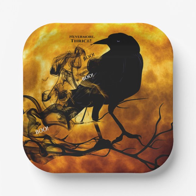Assiettes En Carton Silencieux Plus Boo Black Raven Halloween Party (Recto)