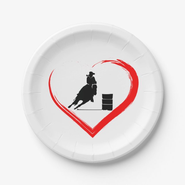 Assiettes En Carton Silhouette Barrel Racing Cowgirl, Cheval et Coeur (Devant)