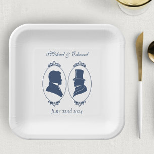 Assiettes En Carton Silhouette Botanique Gay Régence Bleu Romantique 