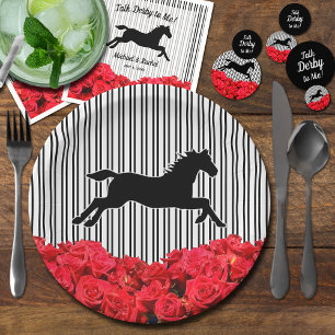 Assiettes En Carton Silhouette de cheval Roses rouges Rayures noires D