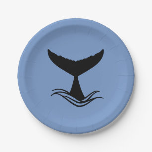 Assiettes En Carton Silhouette de la queue de baleine d'Ocean Wave