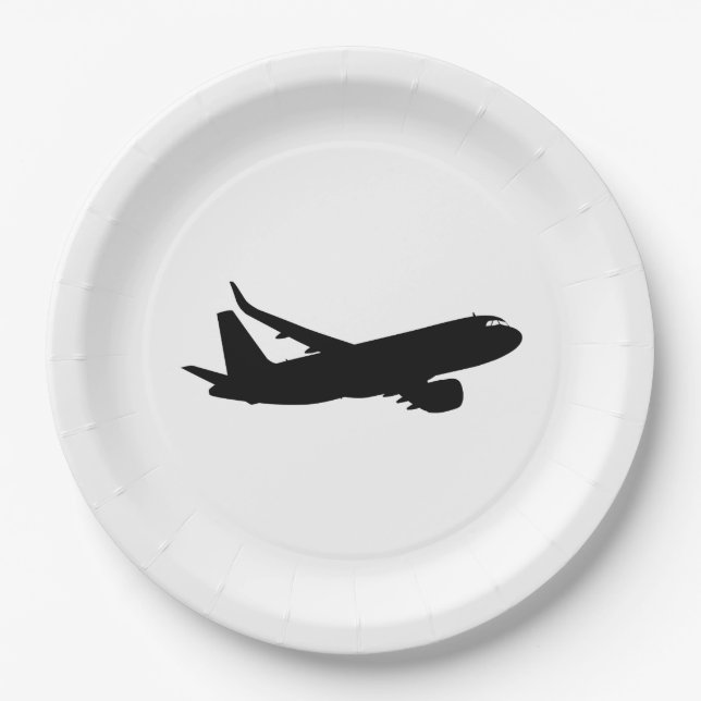 Assiettes En Carton Silhouette de noir de revêtement de jet d'avions à (Devant)