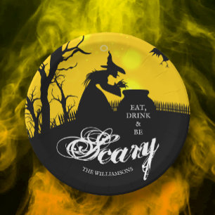 Assiettes En Carton Silhouette de sorcière pieuse Halloween