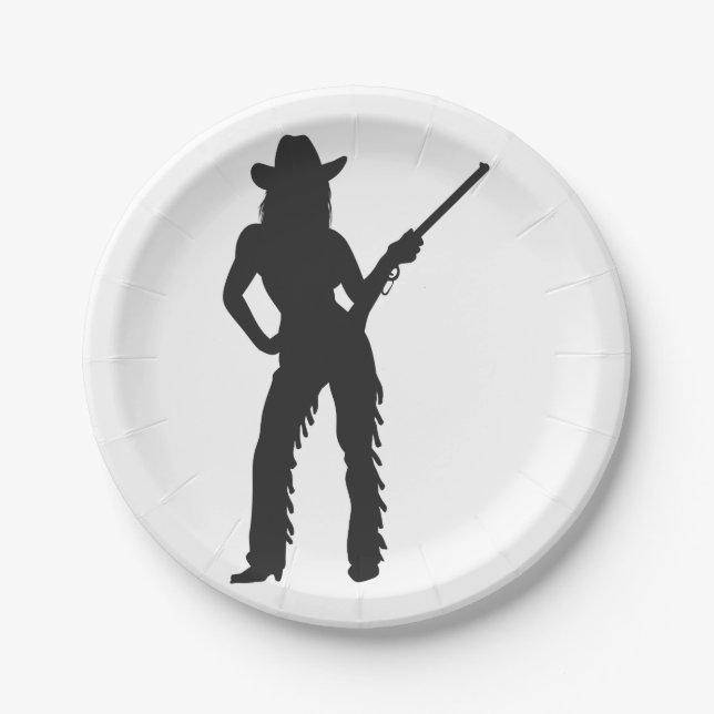 Assiettes En Carton Silhouette de Western Cowgirl (Devant)