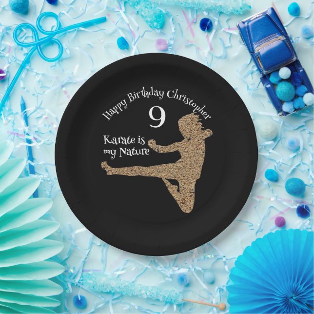 Assiettes En Carton Silhouette Martial Arts Japon Karate Boy Anniversa (Fête)