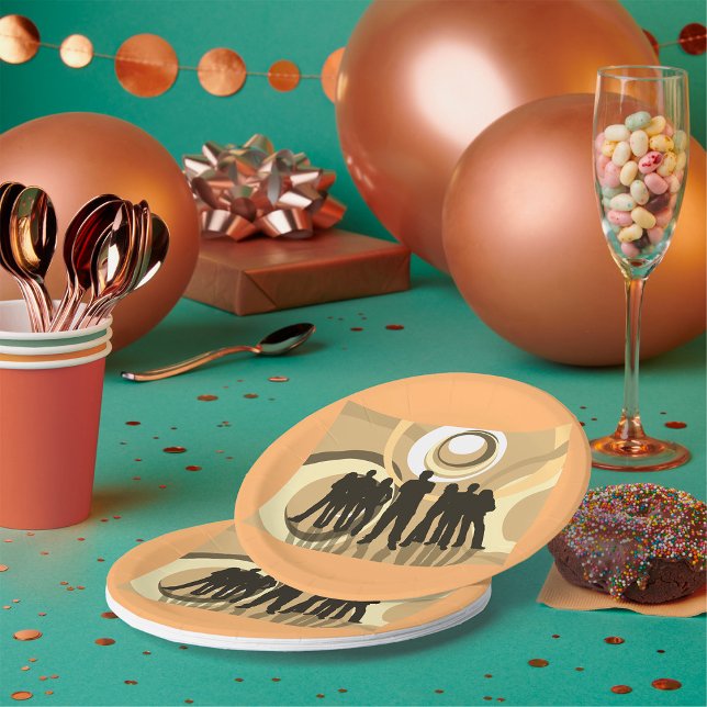 Assiettes En Carton Silhouette rétro Personnes avec cercles Abstraits (Créateur téléchargé)